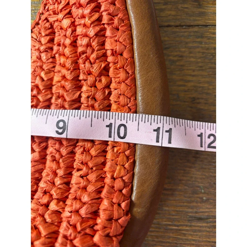 Rodeo Bar Style Raffia Hobo Bag‎ Orange Leather Trim Braided Strap Crescent